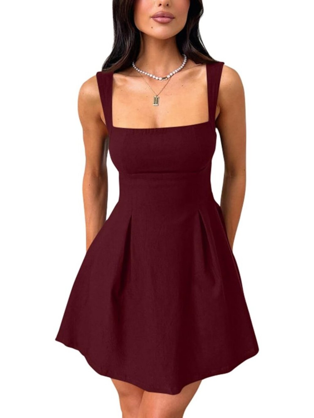 Chic Sleeveless Square Neck A-line Mini Dress with Bow Tie - Perfect for Summer!